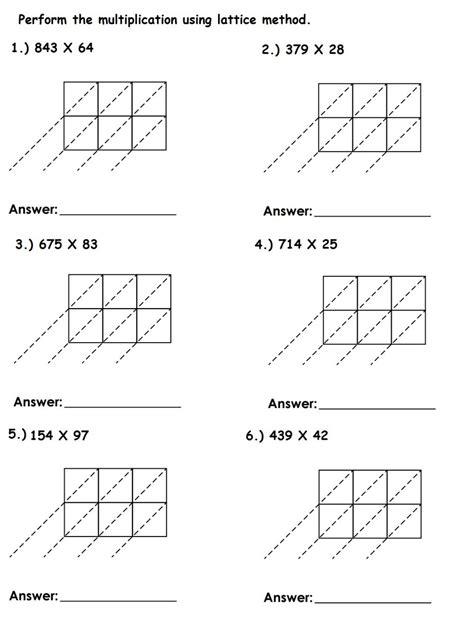 lattice multiplication worksheets